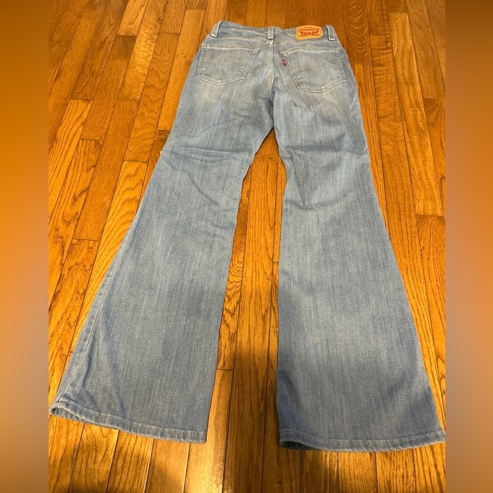 Levis 726 Flare Jeans Womens 25 (26x31) Light Wash Distressed Mid Rise Stretch - Picture 2 of 5
